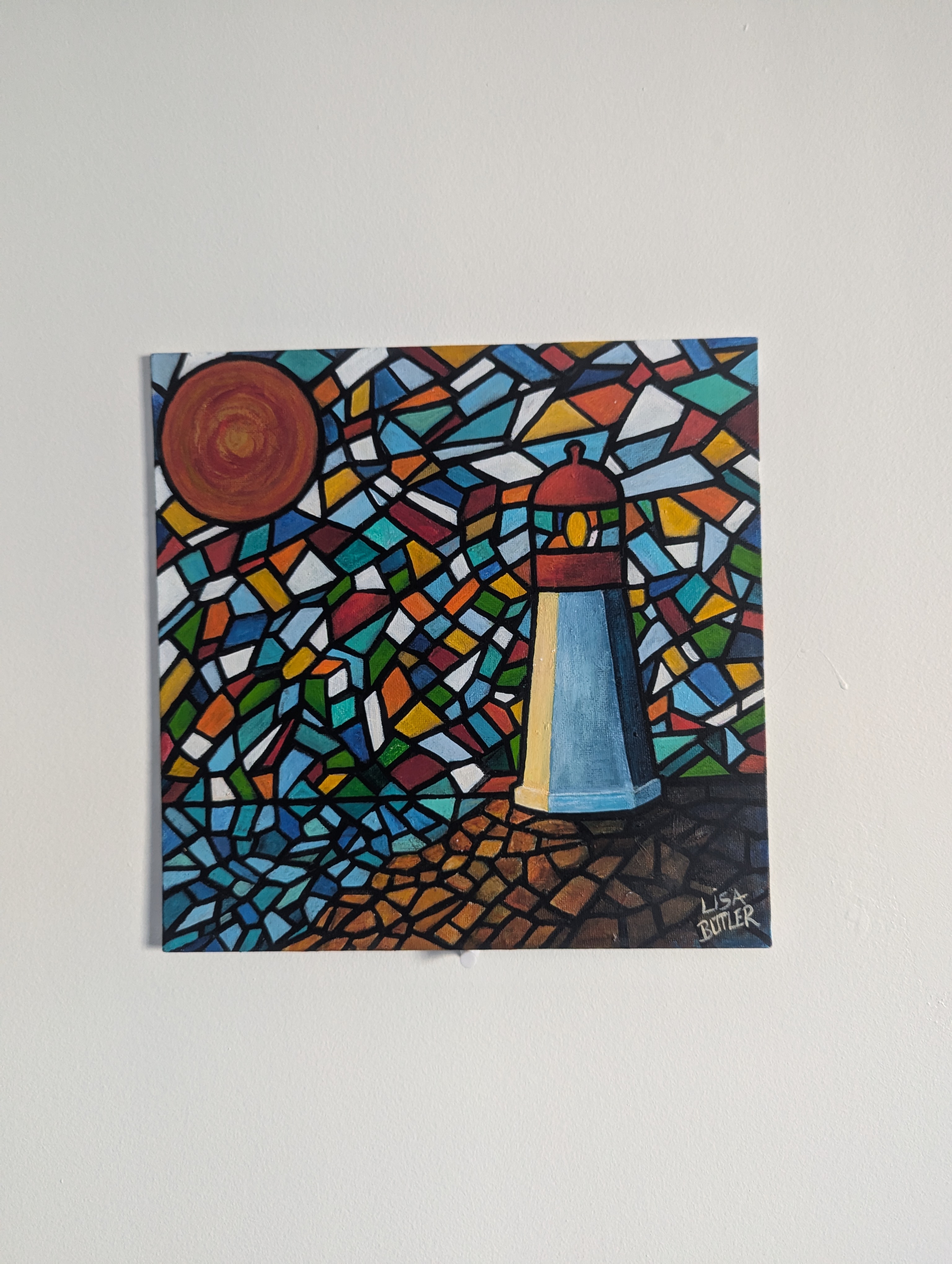 Stained Glass Lighthouse 10" x 10" Acrylic Painting